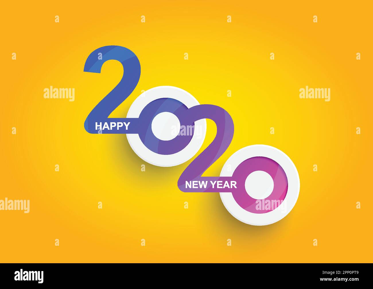 Abstraktes „Happy New Year 2020“-Logo-Textdesign. Deckblatt des Geschäfts. Broschüren-Design-Vorlage, Karte, Banner. Vektordarstellung. Stock Vektor