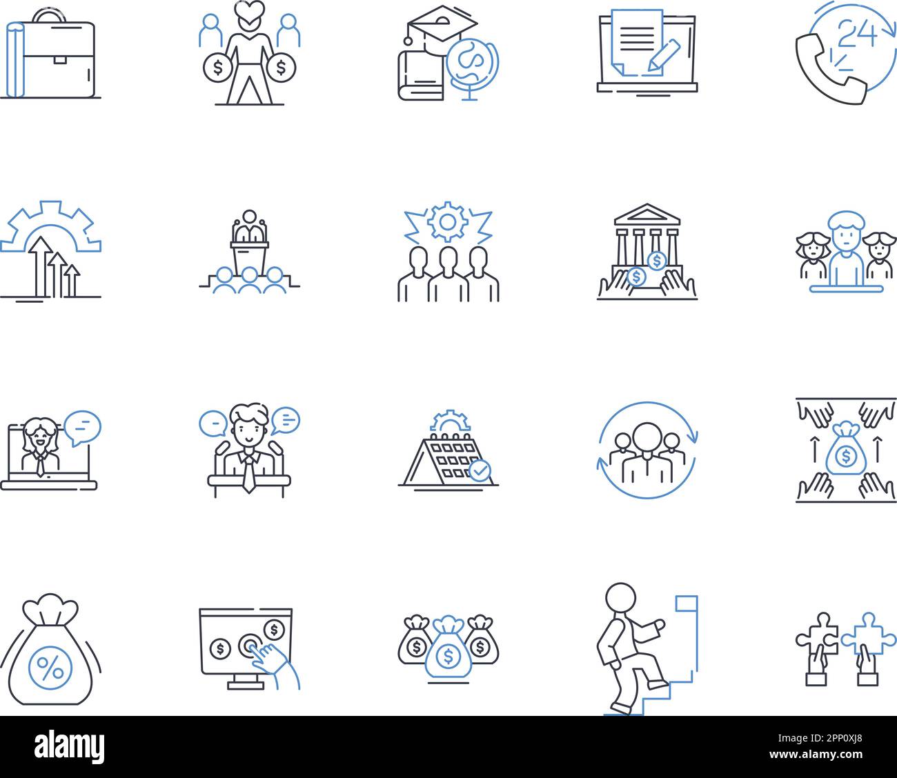 Liniensymbole für Betriebseffizienz. Effizienz, Produktivität, Optimierung, Optimierung, Leistung, Gültigkeit, Kompetenzvektor Stock Vektor