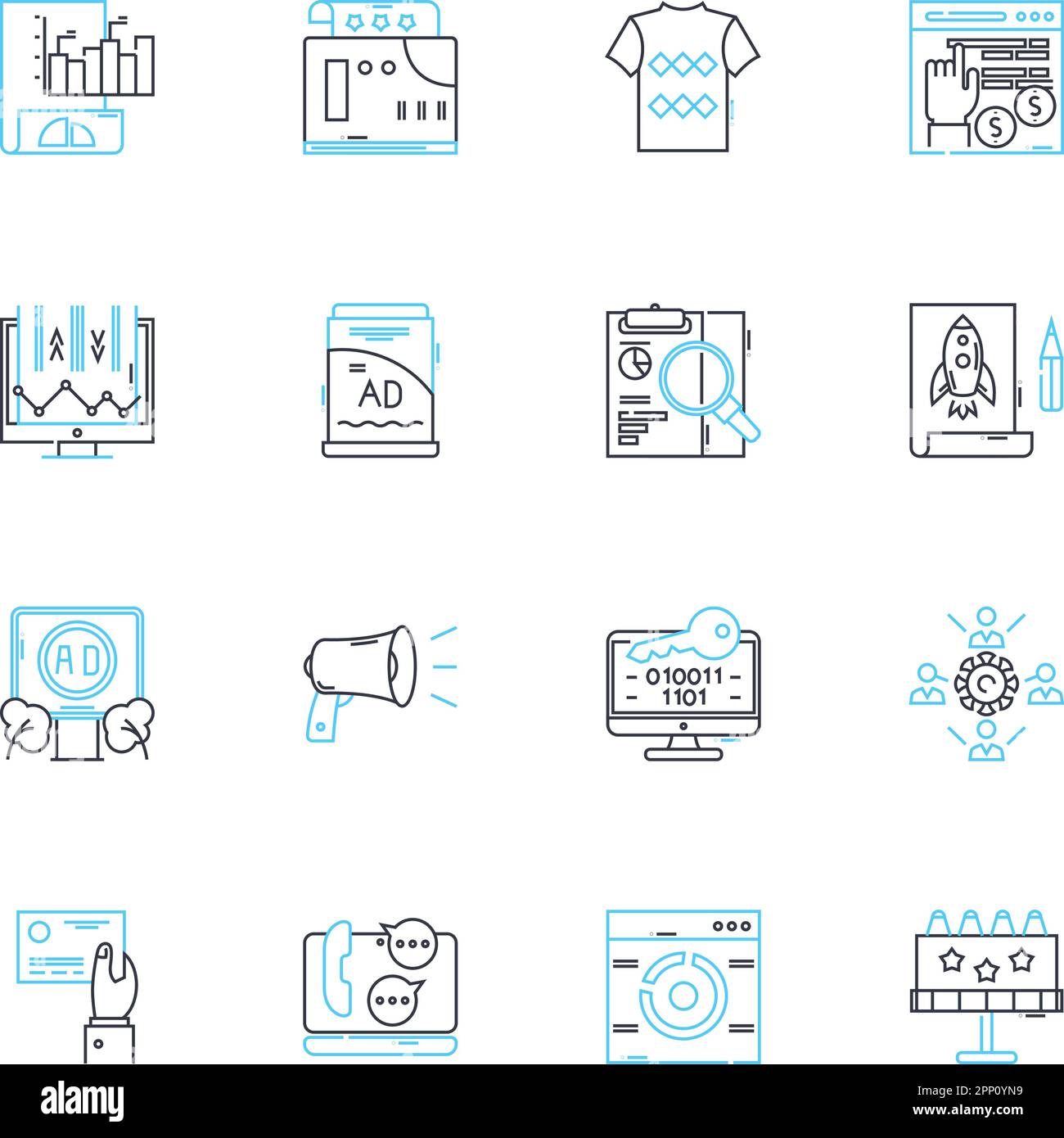 E-Commerce-Geschäft - Lineare Symbole. Online, Einkaufen, Verkaufen, Handel, Einzelhandel, Marketplace, Digital Line Vector und Concept Signs. Plattform, Shop Stock Vektor