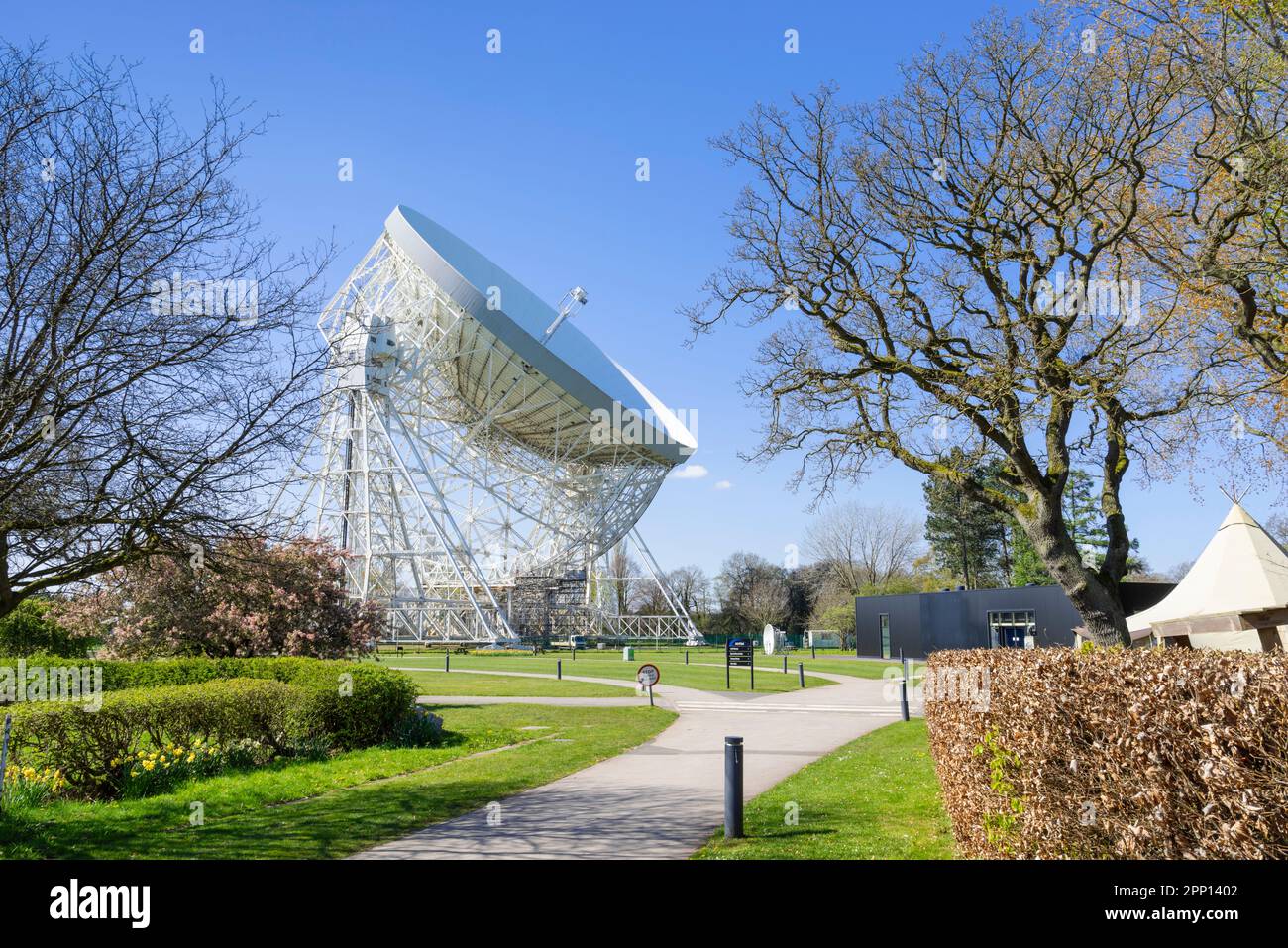 Jodrell Bank Radioteleskop, Lovell Teleskop am Jodrell Bank Observatory, Jodrell Bank bei Lower Withington Cheshire England UK GB Europe Stockfoto