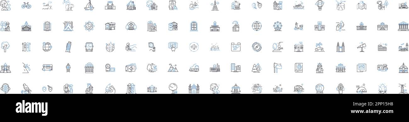 Unterkünfte Enterprise Line Icons Kollektion. Unterkunft, Bewirtung, Unterkunft, Boarding, Wohnsitz, Raum, Hotelvektor und lineare Darstellung Stock Vektor