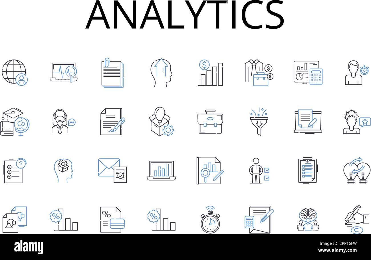 Sammlung der Zeilensymbole in Analytics. Data Mining, Informationsabruf, Business Intelligence, statistische Analyse, Leistungsüberwachung, Markt Stock Vektor