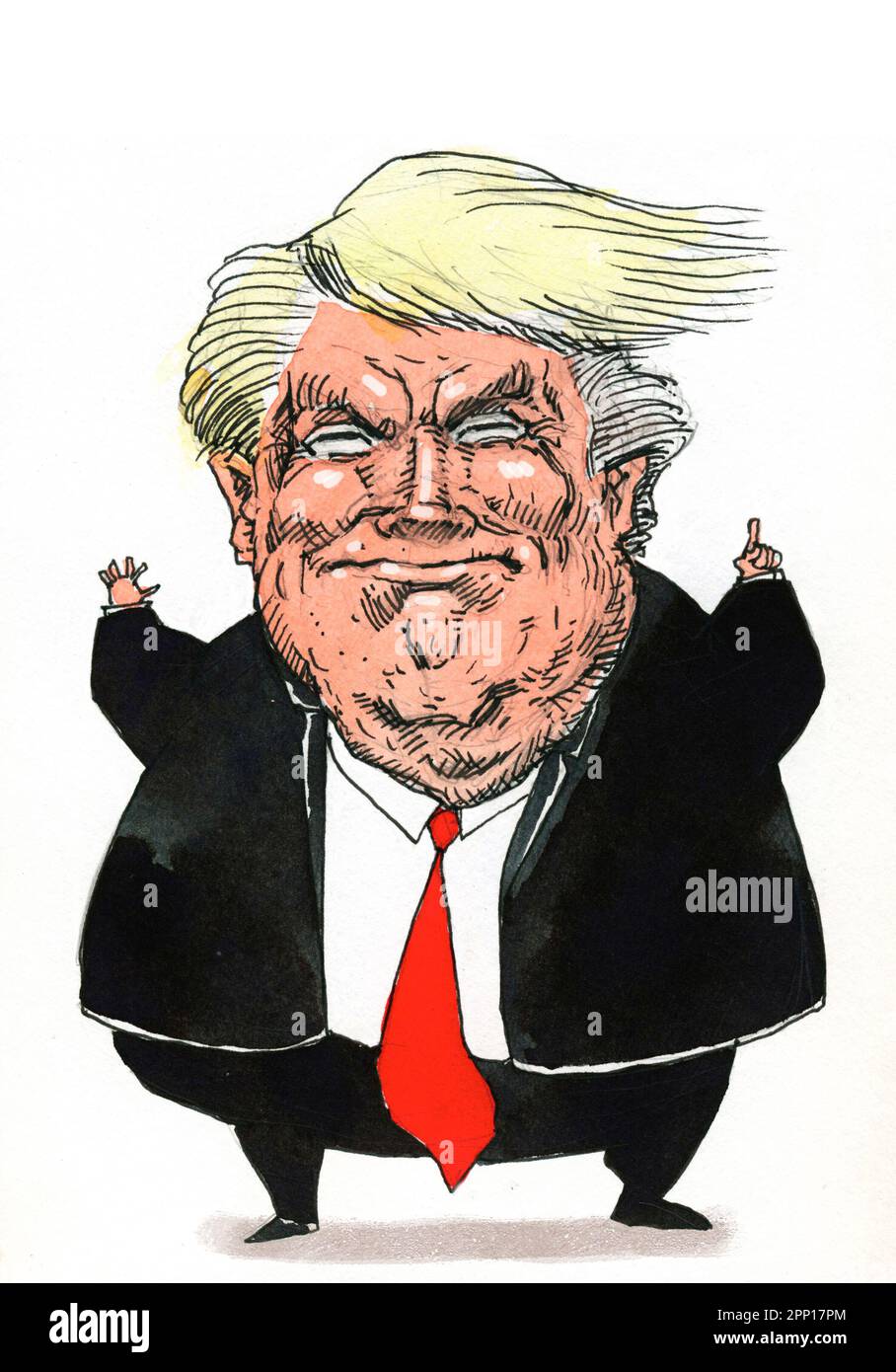 Satirische Cartoon-Kunst des amerikanischen Politikers, Medienpersönlichkeit und Geschäftsmanns Donald Trump, 45. Präsident der Vereinigten Staaten von Amerika. Stockfoto