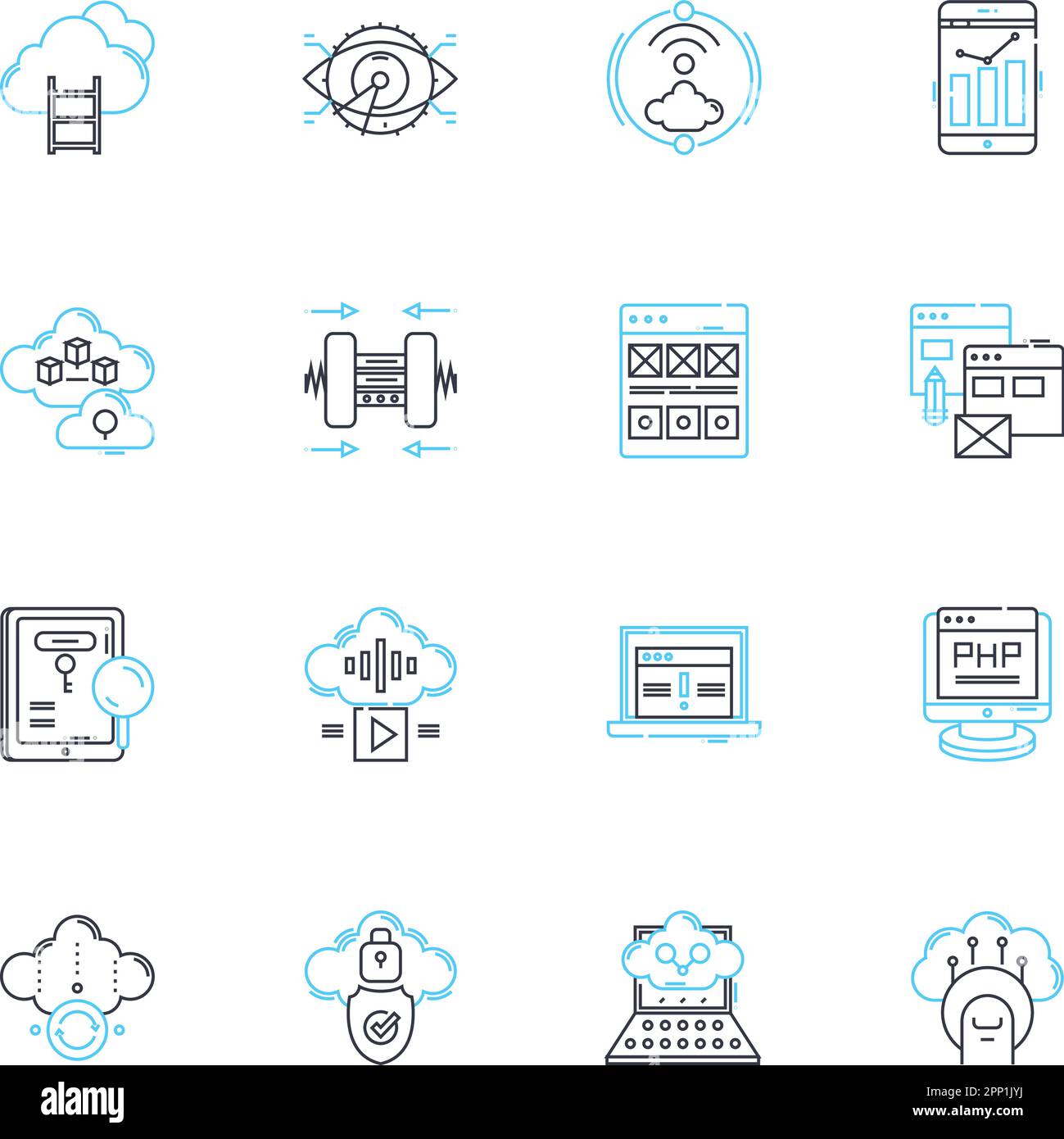 Lineare Symbole für Augmented Reality gesetzt. Hologramm, Overlay, Immersive, Interaktiv, Simulation, Virtuell, Vektor- und Konzeptzeichen für Verbesserungslinien Stock Vektor