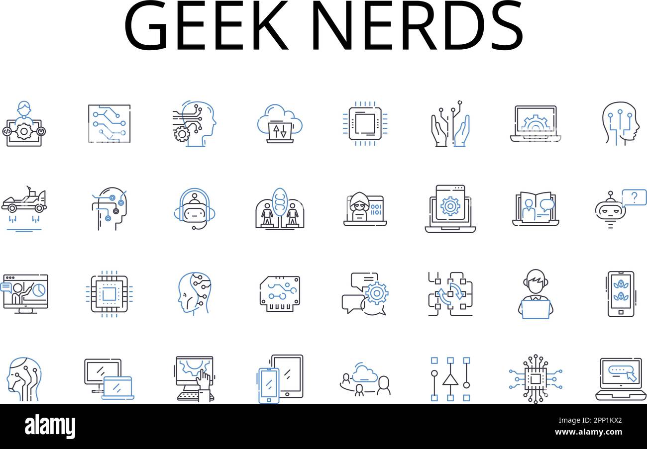 „Geek Nerds Line Icons“-Kollektion. Brainiacs, Savants, Technophile ...