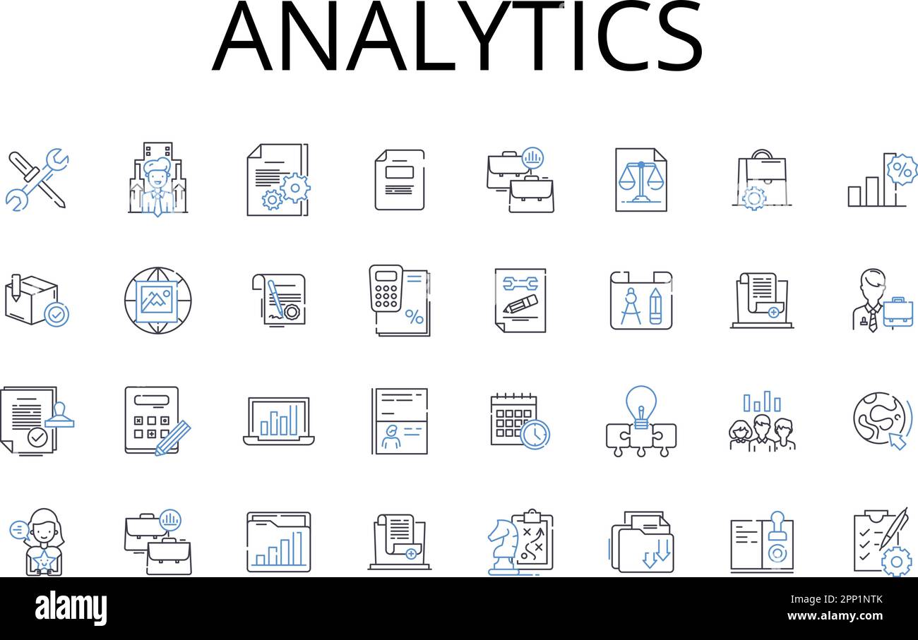Sammlung der Zeilensymbole in Analytics. Data Mining, Informationsabruf, Business Intelligence, statistische Analyse, Leistungsüberwachung, Markt Stock Vektor