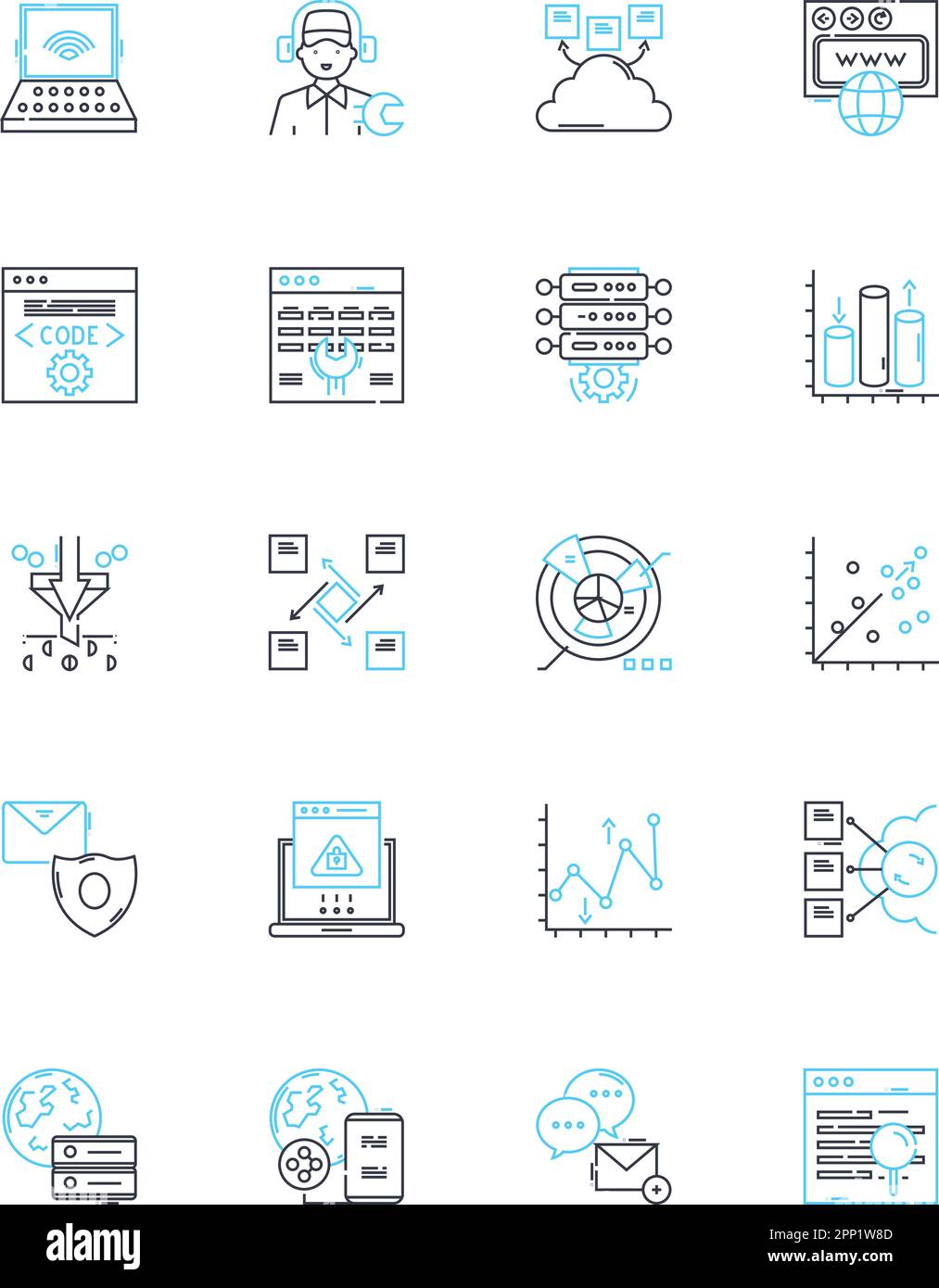 Lineares Symbolset für mobiles Marketing. Personalisierung, Geotargeting, SMS, App, Push, QR-Code, Vektor der Loyalty Line und Konzeptzeichen. Anruf per Mausklick, Mobiltelefon Stock Vektor