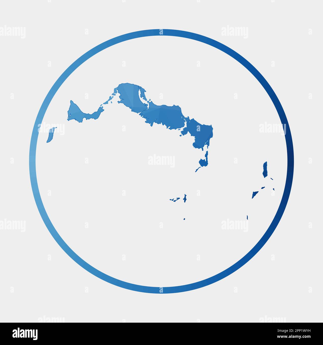 Symbol für die Turks- und Caicosinseln. Polygonale Karte der Insel im Gradientenring. Rundes Schild mit niedrigen Poly Turks- und Caicosinseln. Vektordarstellung. Stock Vektor