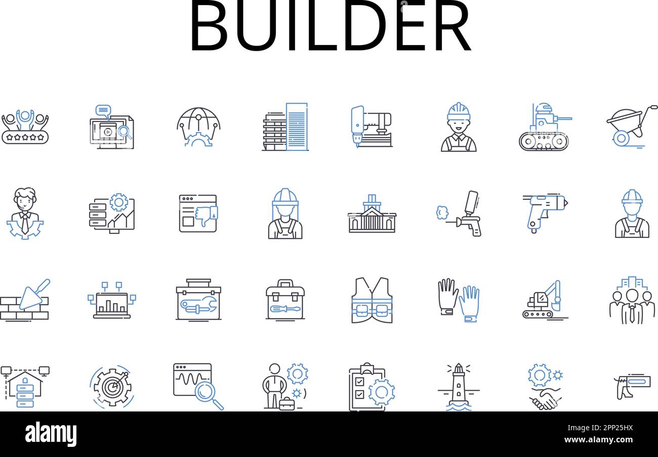 Symbolsammlung für Builder-Zeilen. Architekt, Baumeister, Auftragnehmer, Handwerker, Hersteller, Hersteller, Producer-Vektor und lineare Darstellung Stock Vektor