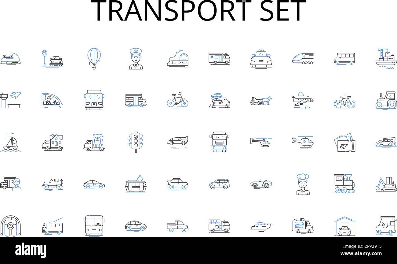 Sammlung der Positionssymbole der Transportgruppe. Kreativität, Marketing, Branding, Strategie, Design, Werbung, Medienvektor und lineare Darstellung. Kampagnen Stock Vektor