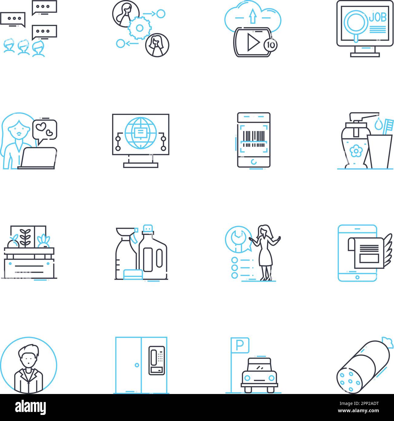 Lineares Symbolset für virtuelles Marketing. Online, Digital, Strategie, Branding, Werbung, SEO, Liniensymbole für soziale Medien und Konzeptschilder. Inhalt Stock Vektor