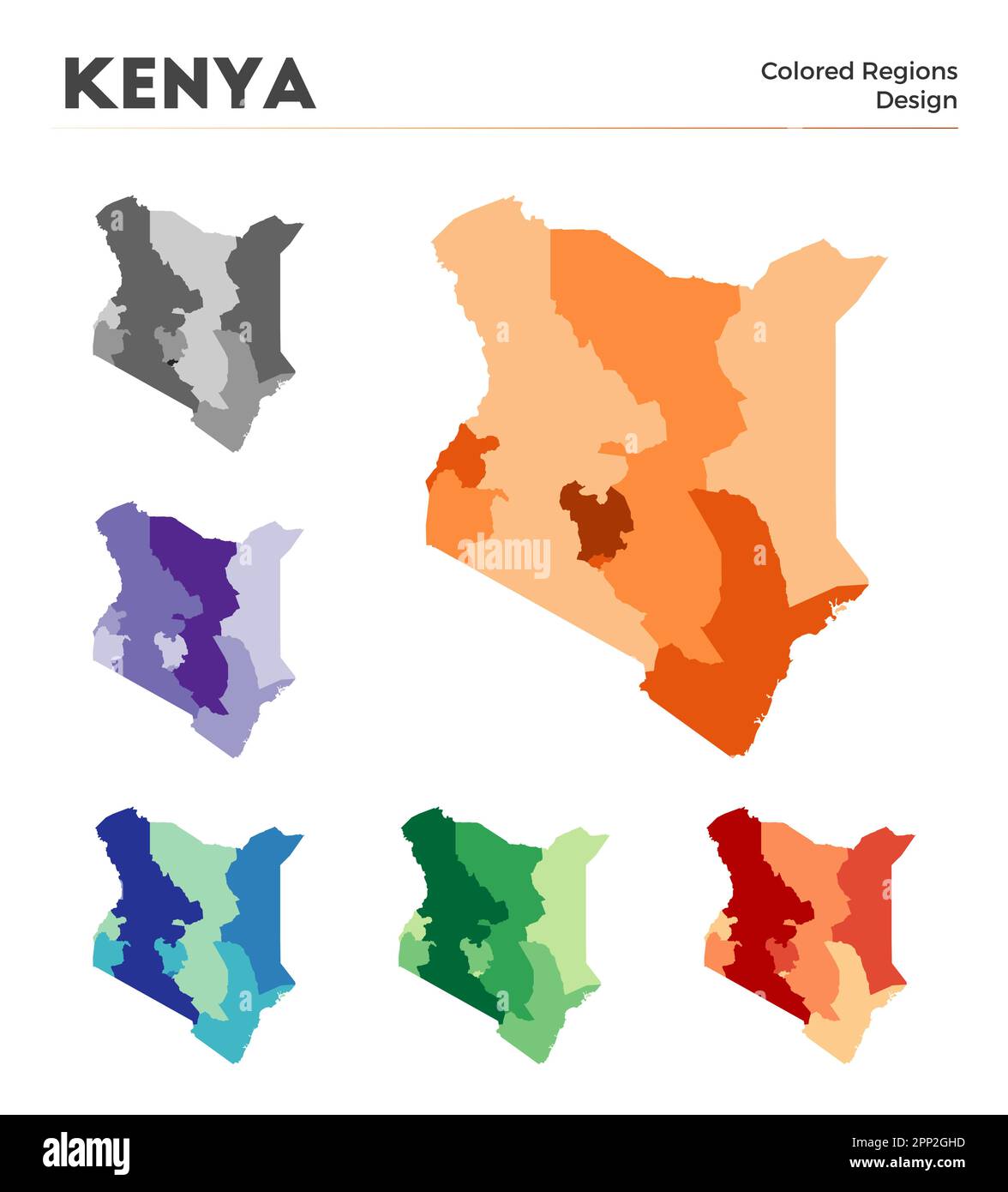 Kenia Kartensammlung. Borders of Kenia für Ihre Infografik. Farbige Länderregionen. Vektordarstellung. Stock Vektor