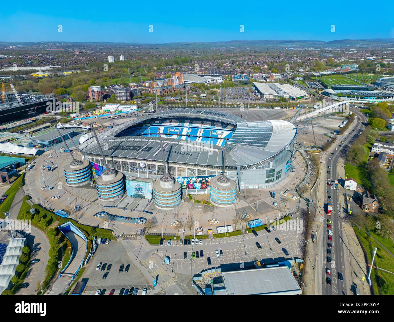 Manchester City, Etihad Stadion. Luftbild. 25. April 2023 Stockfoto