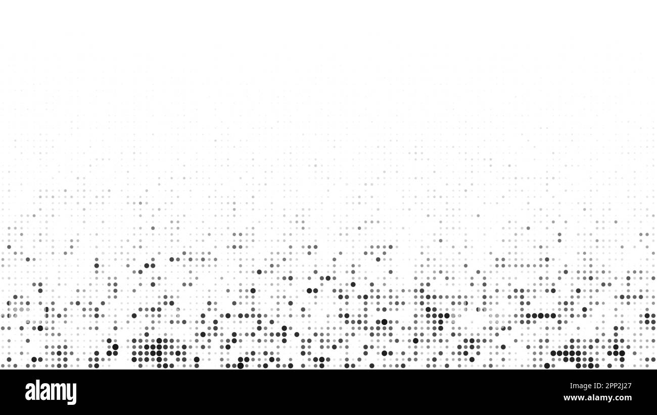 Abstraktes schwarz-graues Halbtonmuster auf weißem Hintergrund. Gepunktetes Muster für Vorlage, Broschüre, Visitenkarte, Webseite usw. Platz zum Kopieren. Stockfoto