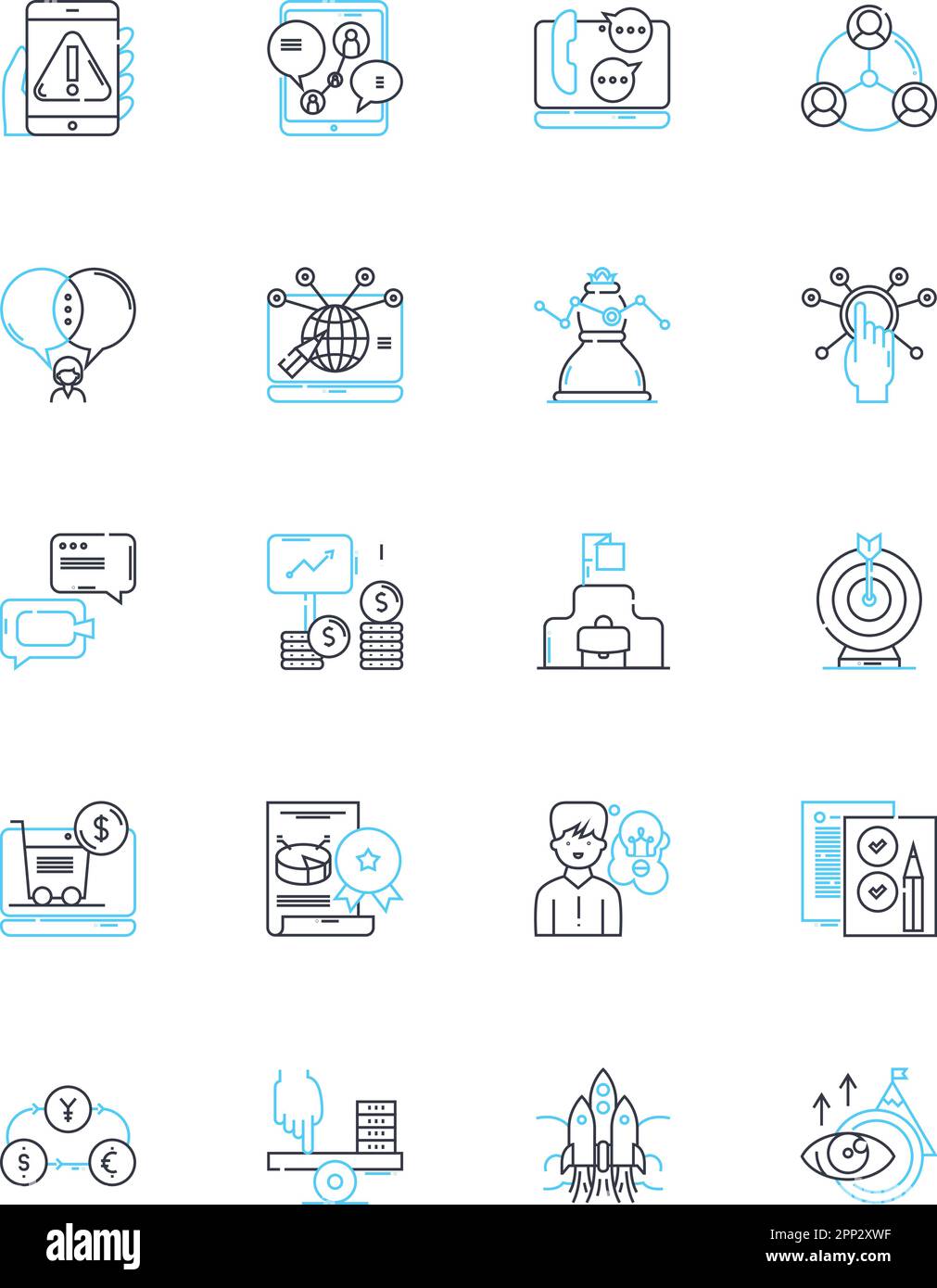 Lineare Symbole für digitale Werbung. Programmatisch, Nativ, Anzeige, Suche, Mobil, Social, Video-Line-Vektor und Konzeptschilder. Beeinflusser Stock Vektor