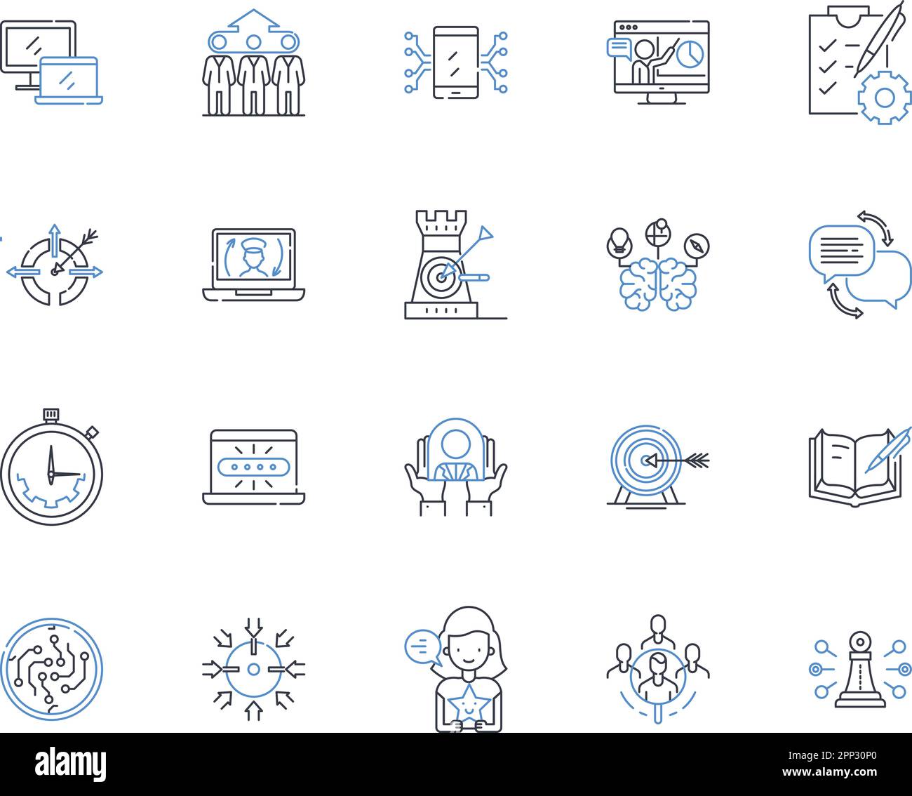 Sammlung von Liniensymbolen für einflussreiche Kontakte. Nerking, Verbindungen, Macht, Einfluss, Reichweite, Prestige, Statusvektor und lineare Darstellung. Zugriff Stock Vektor