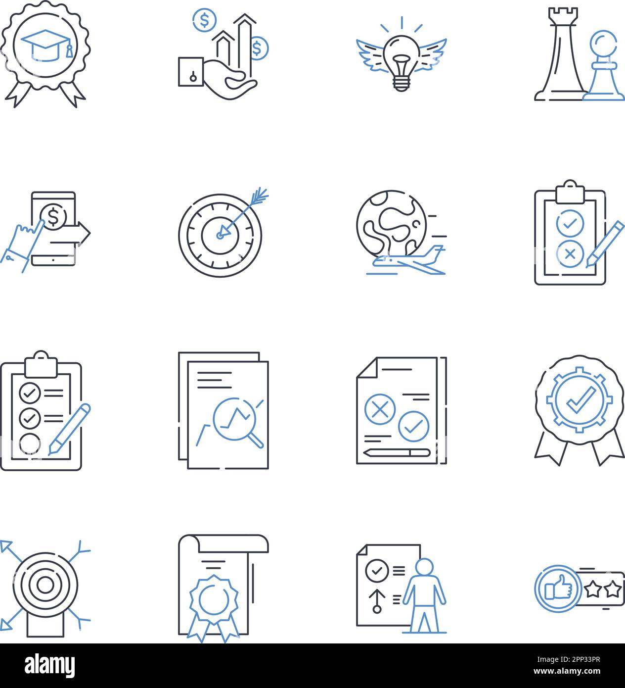 Symbolsammlung für Werbebranche. Marketing, Branding, Werbeaktionen, Vertrieb, Medien, Kampagnen, Publicity-Vektor und lineare Illustration Stock Vektor