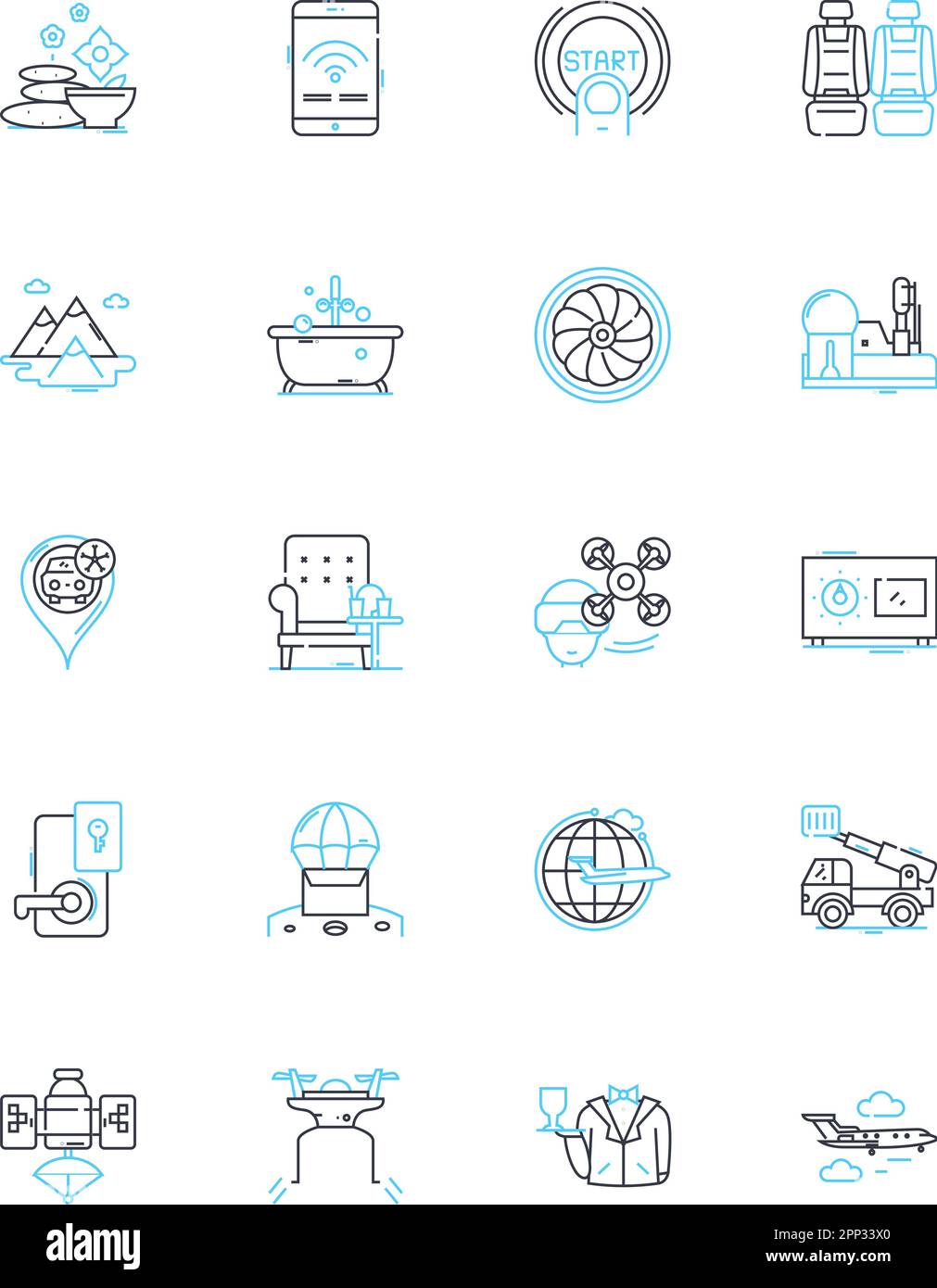 Lineare Symbole für Unterkunft festgelegt. Unterkunft, Gastfamilie, Hostel, Lodge, Inn, Boutique, Resort Line Vektor- und Konzeptschilder. Gästehaus, Motel, Unterkunft Stock Vektor