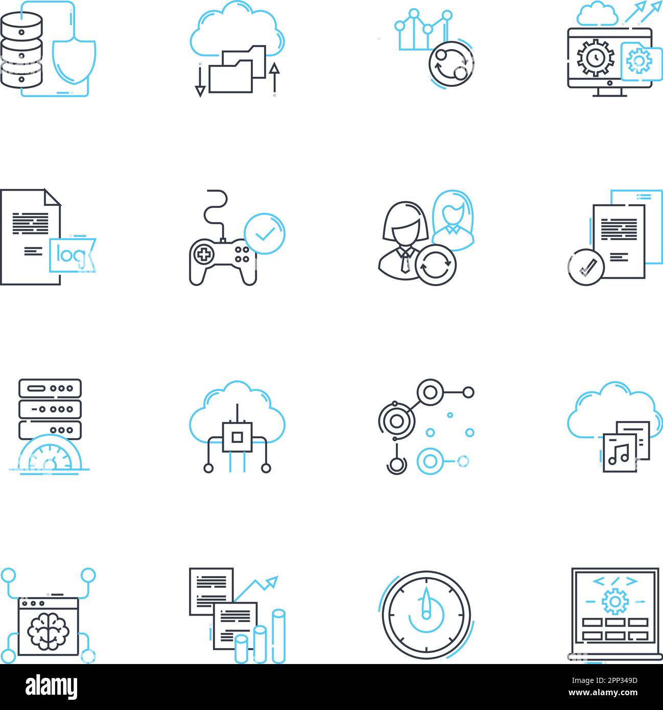 Computer Lineare Symbole eingestellt. Software, Hardware, Programmierung, Internet, Nerking, Gaming, Coding Line Vector und Concept Signs. Desktop, Laptop, Browser Stock Vektor