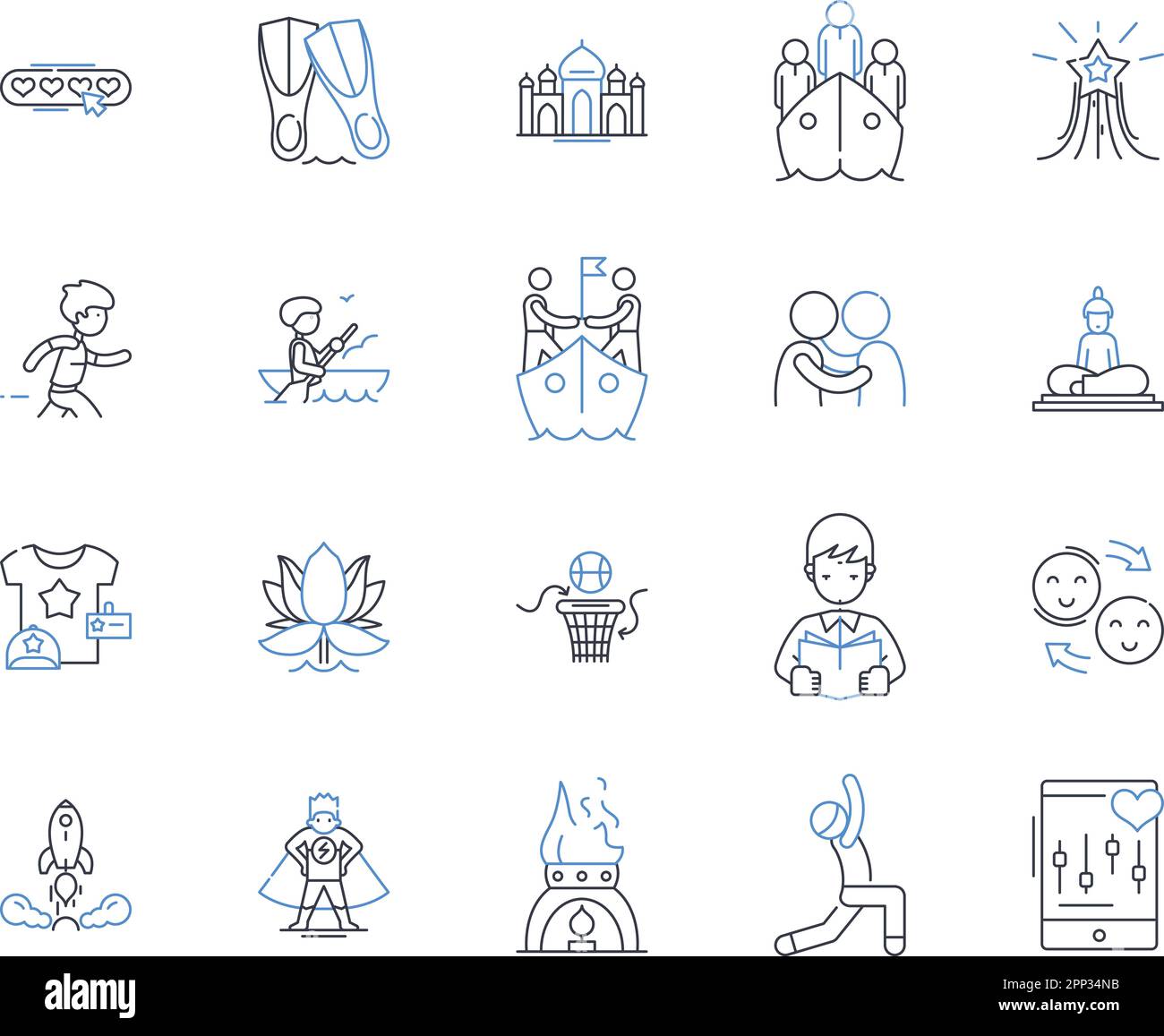 Ikonensammlung für ländliche Tourismuslinien. Malerisch, Landschaft, Entspannend, Authentisch, Natur, Tierwelt, Abenteuervektor und lineare Darstellung. Bukolik Stock Vektor