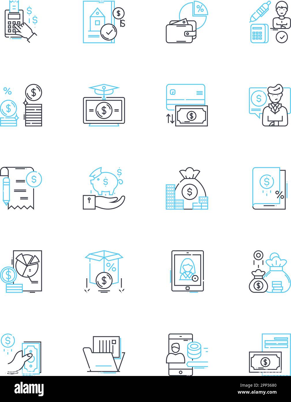 Lineare Symbole für Advanced Analytics festgelegt. Vorhersage, Maschinelles Lernen, Künstliche Intelligenz, Segmentierung, Optimierung, Visualisierung, Clustering-Linie Stock Vektor