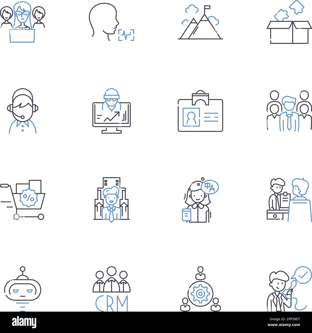 Symbolsammlung für Job Evolution-Linien. Automatisierung, Contingent, Gig, Freelance, Telearbeit, Kollaboration, Trainingsvektor und lineare Darstellung Stock Vektor