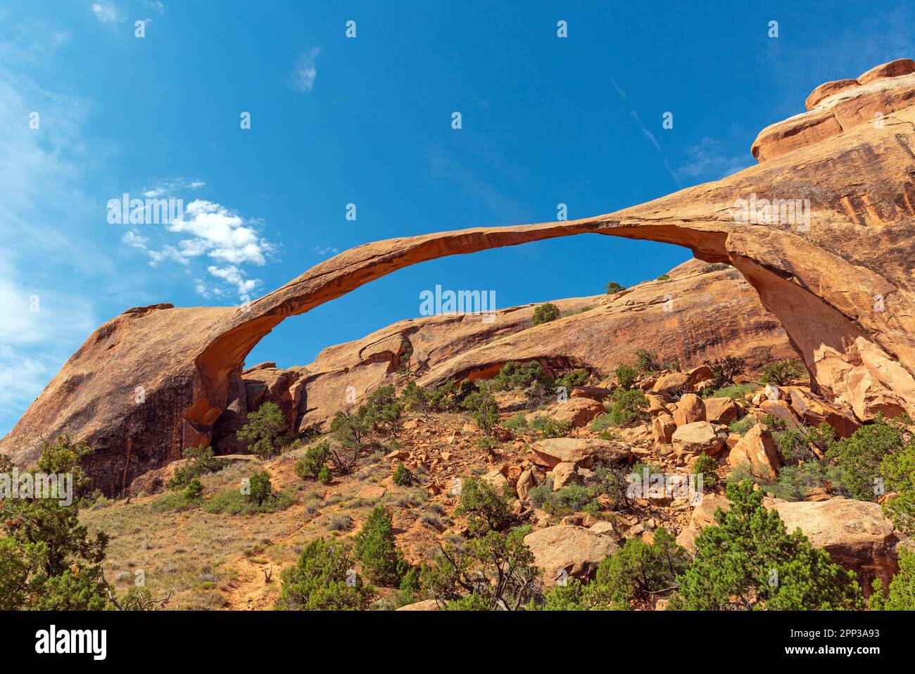 Landschaftsbogen im Sommer, Arches-Nationalpark, Utah, USA. Stockfoto