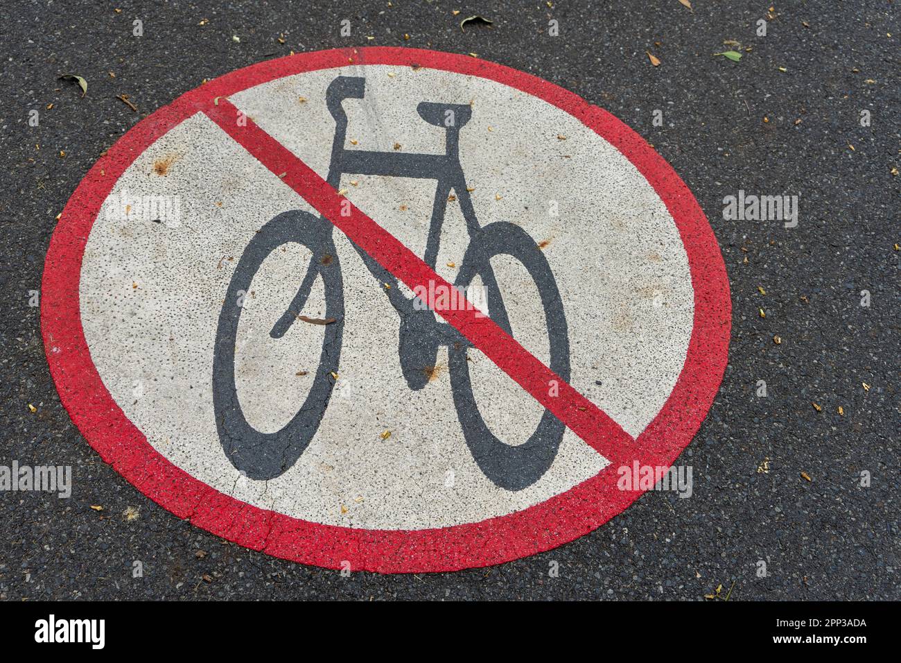 Auf dem Asphaltweg wurde kein Fahrrad-Schild gemalt Stockfoto