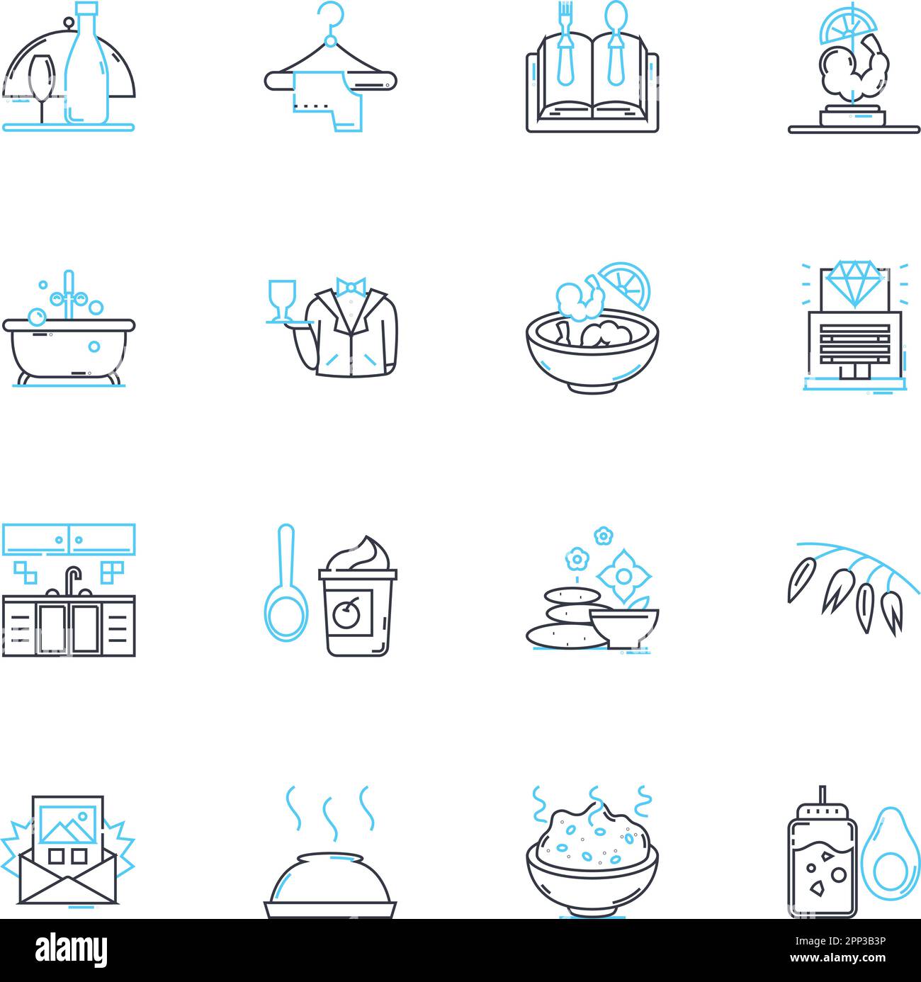 Restaurant Küche lineare Ikonen gesetzt. Italienisch, Chinesisch, Mexikanisch, Französisch, Indisch, Mediterrane, thailändische Linienvektor- und Konzeptzeichen. Japanisch, Koreanisch Stock Vektor