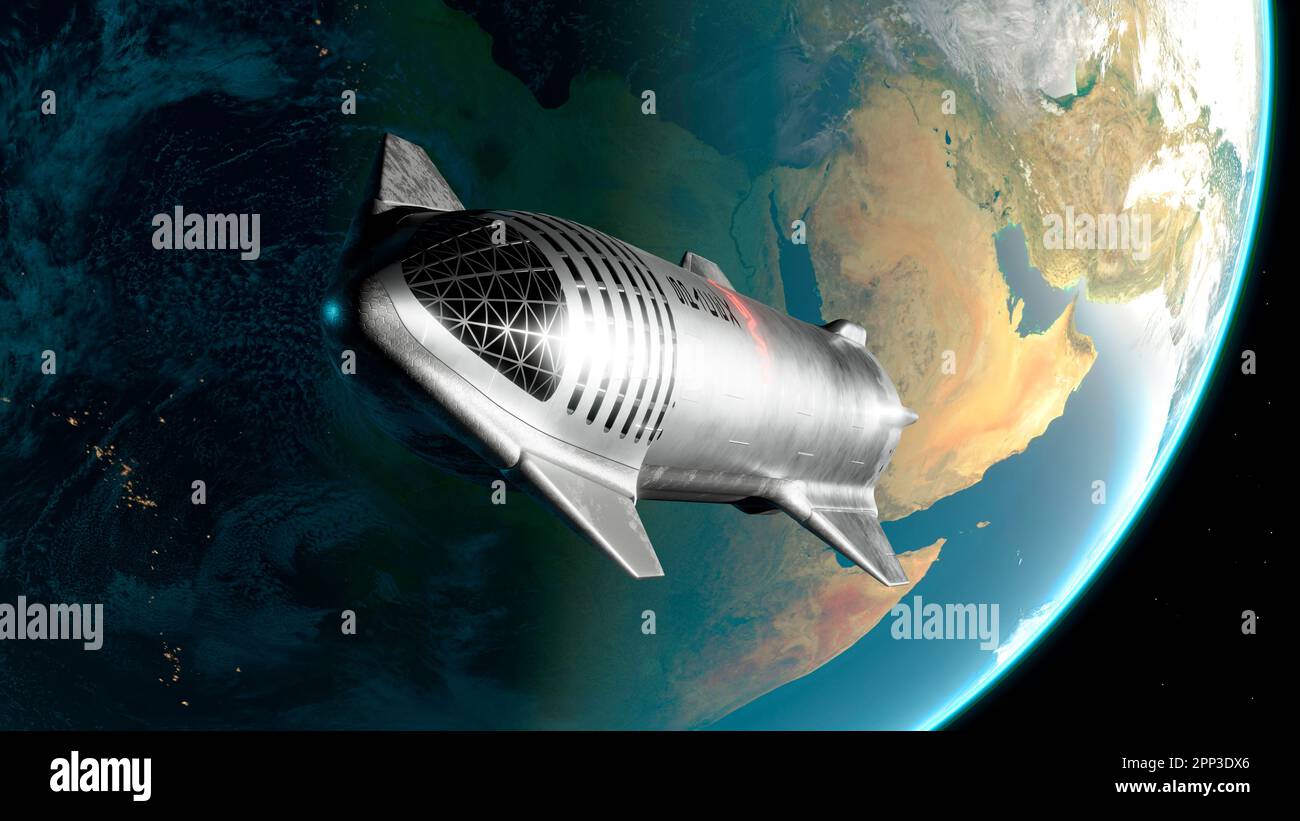 Kunstwerke des Raumschiffs über der Erde Stockfoto