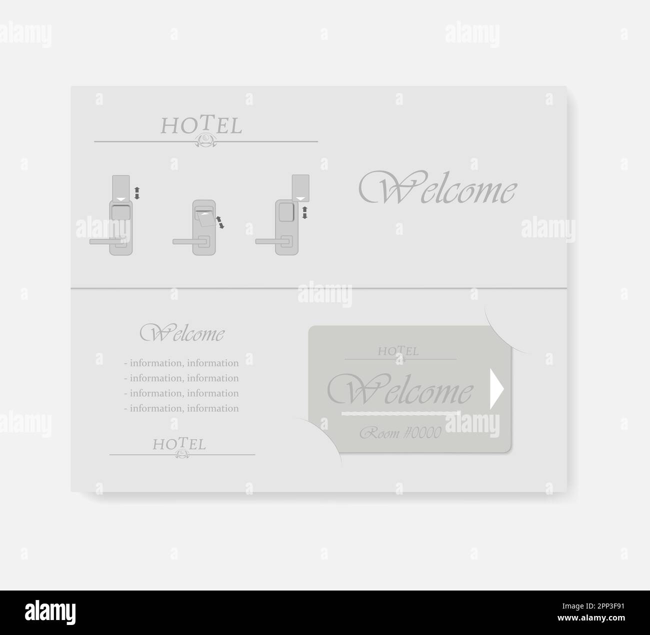 Schlüsselkartenhalter für Hotelzimmer. Broschüre mit Schlüsselkarte, halbgefaltet, mit Schlitzen. Vektorvorlage. Stock Vektor