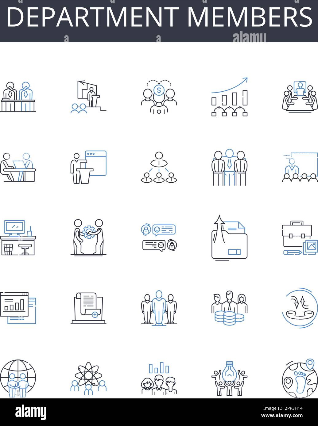 Sammlung mit Positionssymbolen für Abteilungsmitglieder. Teamspieler, Mitarbeiter, Gruppenmitglieder, Crew-Mitglieder, Unit-Personal, Kollegen aus der Abteilung, Branch Stock Vektor