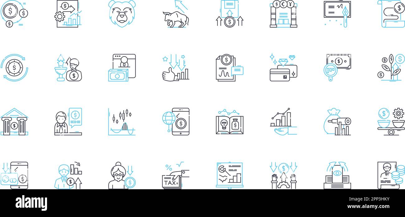 Lineare Symbolgruppe für Unternehmensfinanzierung. Venture, Investment, Seed, Angel, Funding, Kapital, Eigenkapitallinienvektor und Konzeptzeichen. Engel, Crowdfunding, Börsengang Stock Vektor