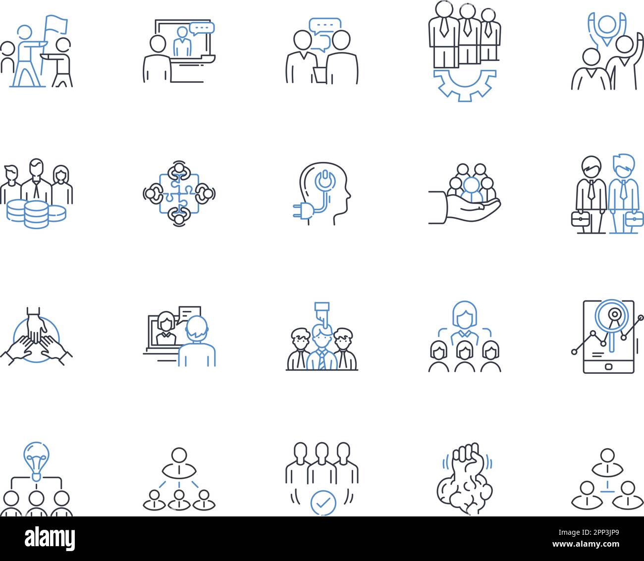 Solidarity Union Line Icons Kollektion. Einheit, Kohäsion, Unterstützung, Stärke, Zusammenarbeit, Kollektiv, Bindungsvektor und lineare Darstellung. Allianz Stock Vektor
