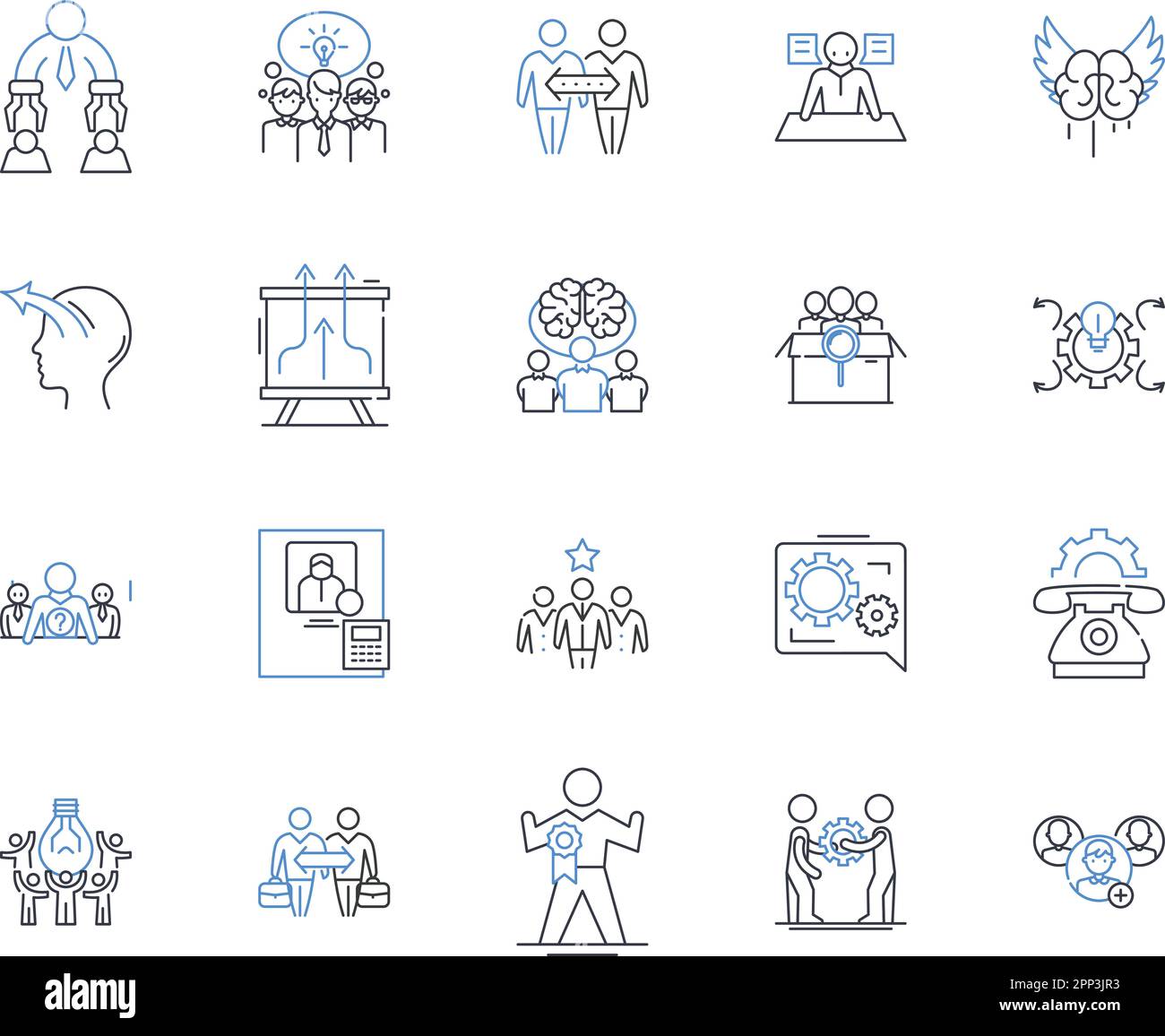 Sammlung der Positionssymbole für die Firmenstruktur. Hierarchie, Abteilungsvorgaben, Teamarbeit, Organigramm, Befehlskette, Zentralisierung Stock Vektor
