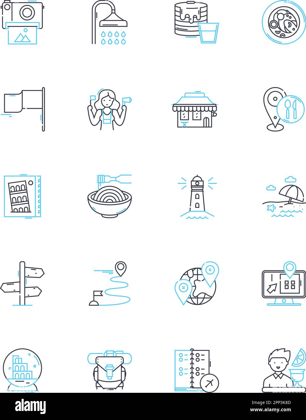 Symbolgruppe für lineare Transporte festgelegt. Auto, Bus, Zug, Fahrrad, Flugzeug, Vektor- und Konzeptschilder für Boote, Motorräder. LKW, Taxi, Roller – Übersichtsabbildungen Stock Vektor