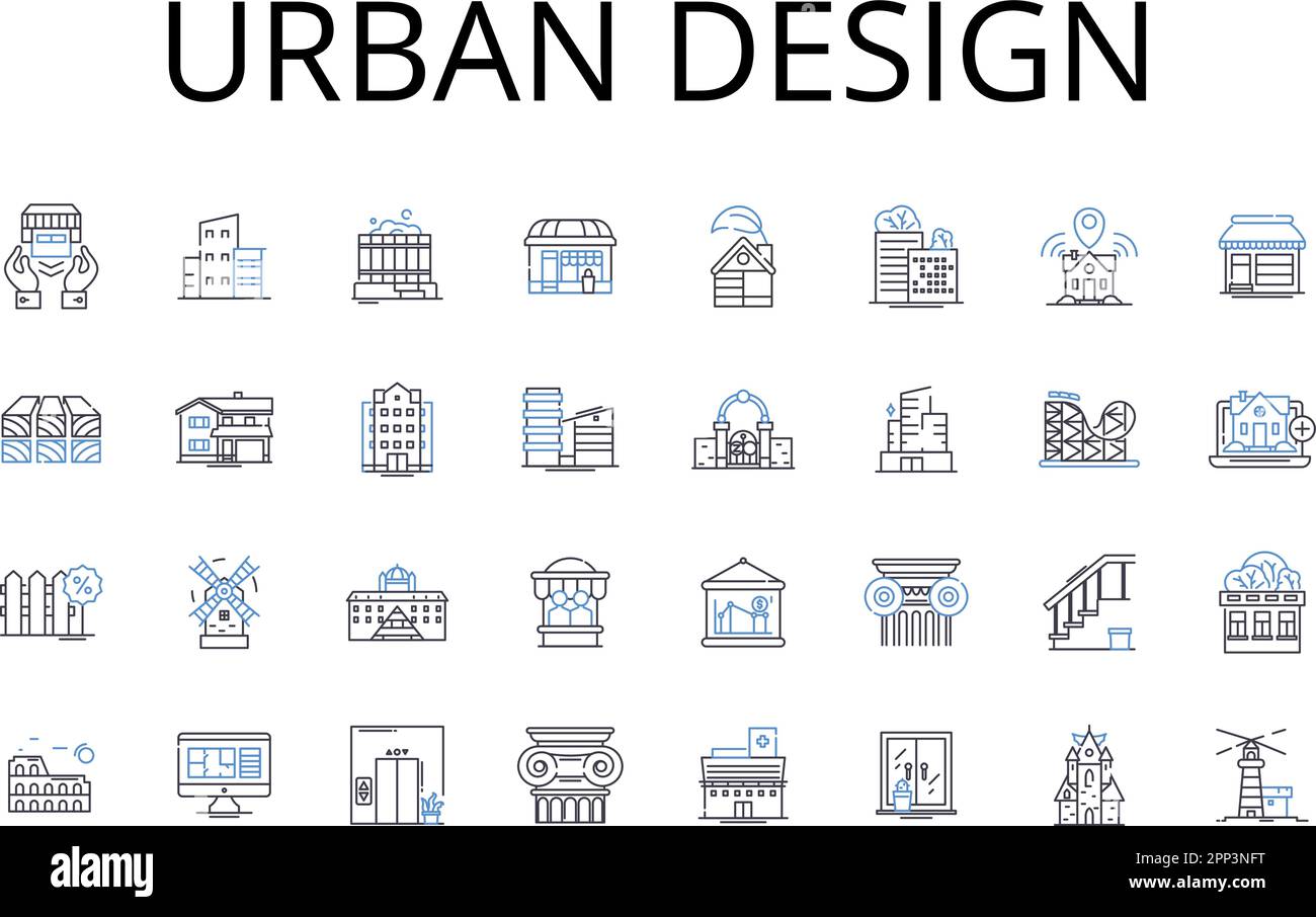 Urbane Design Line Icons Kollektion. Grafikdesign, Industriedesign, Innendesign, Webdesign, Modedesign, Architekturdesign, Spieldesign Stock Vektor