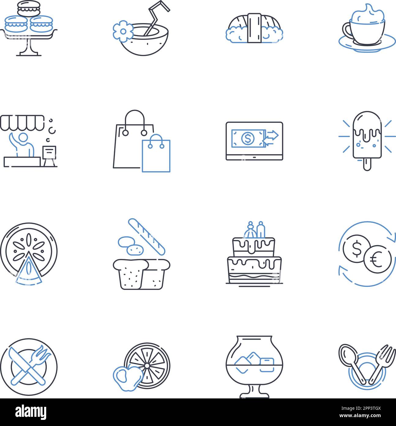 Collection mit Liniensymbolen für die Verwaltung von Gästebeziehungen. Bewirtung, Service, Feedback, Zufriedenheit, Loyalität, Kommunikation, Engagement Vektor und linear Stock Vektor