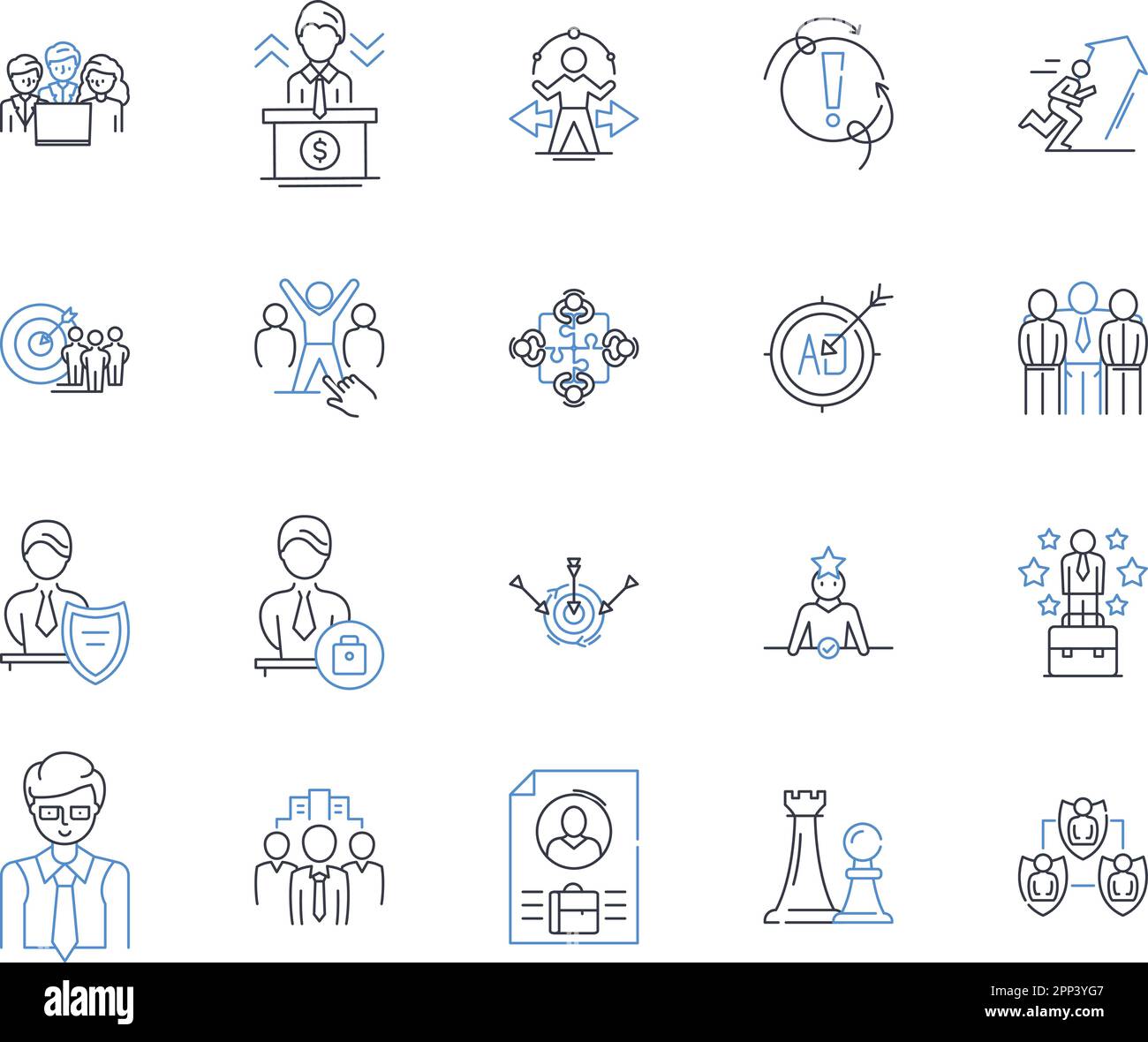 Symbolsammlung für Business Management-Linien. Strategie, Führung, Innovation, Finanzen, Buchhaltung, Marketing, Betriebsvektor und lineare Darstellung Stock Vektor