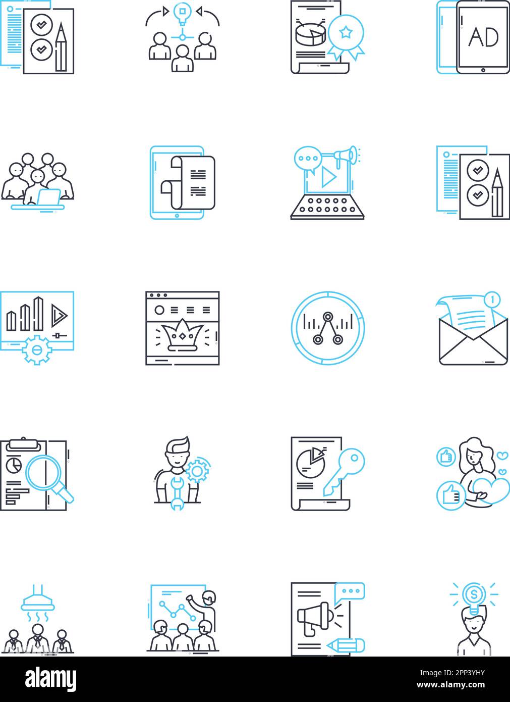 Lineare Symbole für Marketing und Branding. Werbung, Werbung, Branding