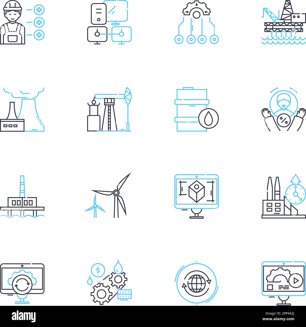 Linearer Symbolsatz des Produktionshauses. Film, Studio, Video, Kinematographie, Bearbeiten, Richtung, Skriptlinienvektor und Konzeptzeichen. Team, Produktion, Post Stock Vektor