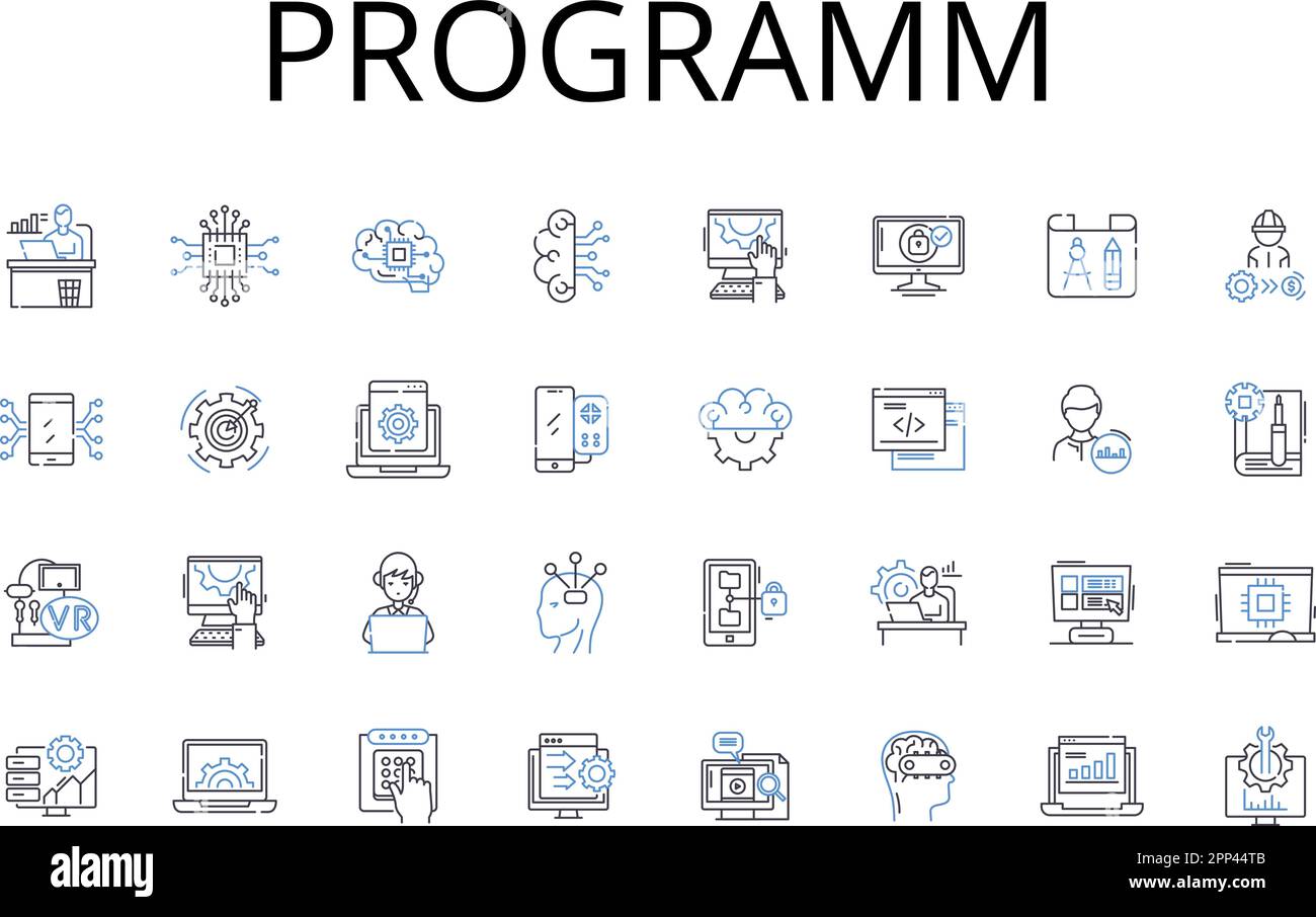 Symbolsammlung für Programmzeilen. Projekt, System, Anwendung, Anwendungssoftware, Softwareprogramm, Computersoftware, Codierungssoftware Vektor und Stock Vektor