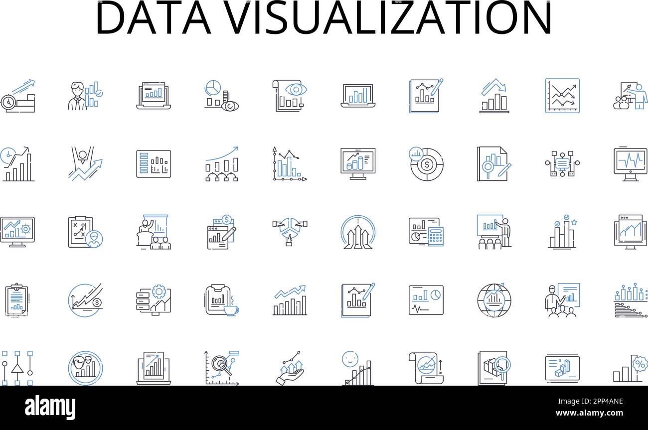 Sammlung der Liniensymbole für die Datenvisualisierung. Targeting, Banner, Klicks, Konvertierung, Impressions, Text, sozialer Vektor und lineare Illustration. Anzeige Stock Vektor