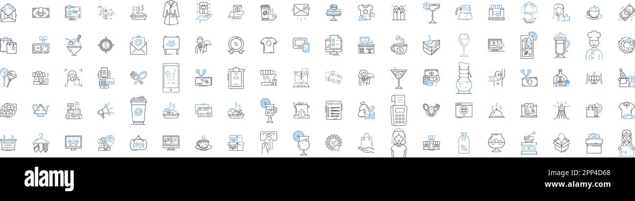 Kollektion mit Leinwänden. Boutique, Markt, Geschäft, Outlet, Emporium, Einzelhandel, MarketPACE-Vektor und lineare Darstellung. Einkaufszentrum, Basar, Shoppe Outline Stock Vektor