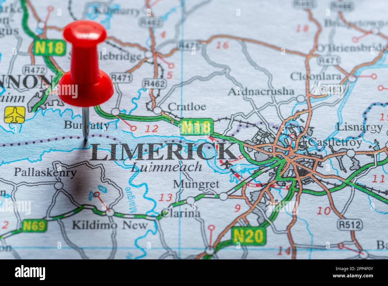 PIN in der Kartenmarkierung Limerick, Irland. Stockfoto