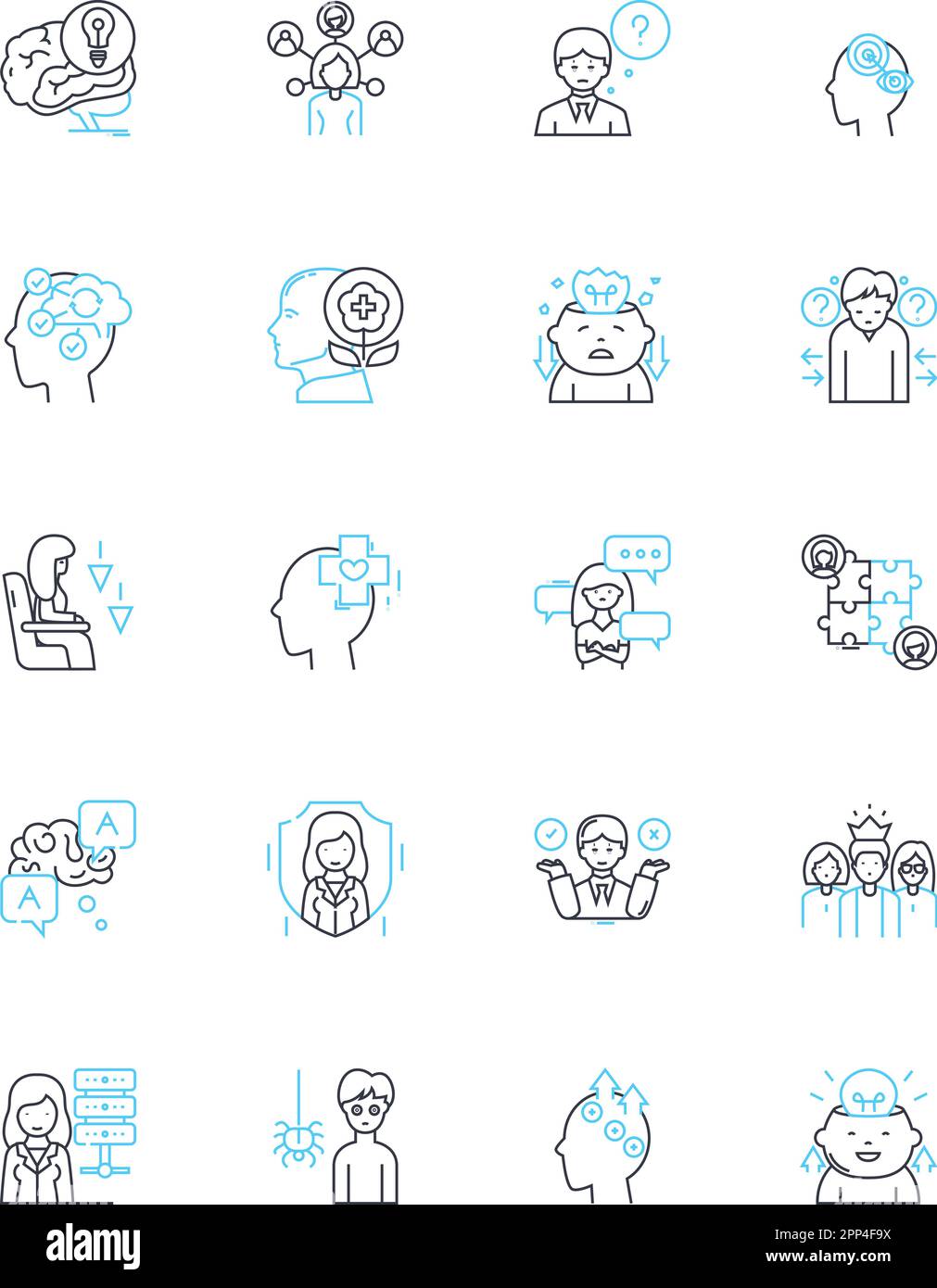 Lineare Symbole für kognitive Reparatur festgelegt. Neurowissenschaften, Achtsamkeit, Kognitive Rehab, Resilienz, Neurale Plastizität, Emotionale Intelligenz, Neuroplastizität Stock Vektor