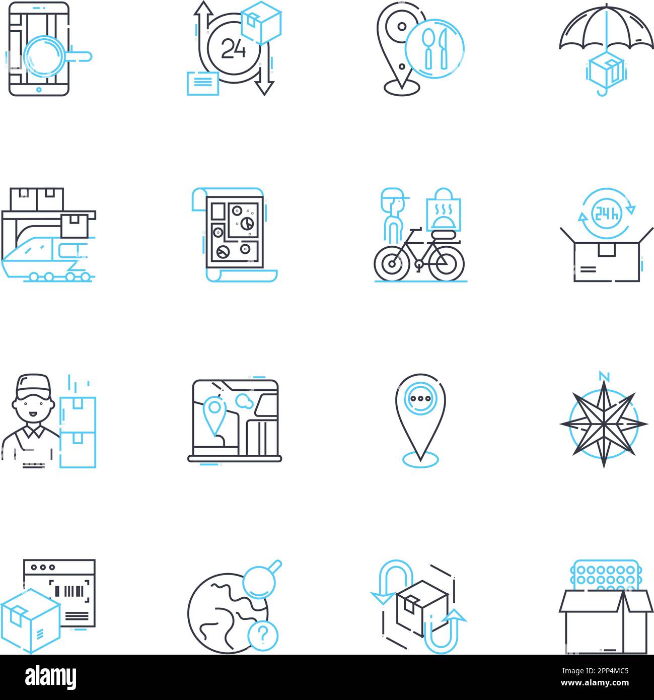 Linearer Blueprint-Symbolsatz. Architektur, Plan, Design, Diagramm, Framework, Modell, Linienvektor der Auszugsschräge und Konzeptzeichen. Graph,Layout,Spec Outline Stock Vektor