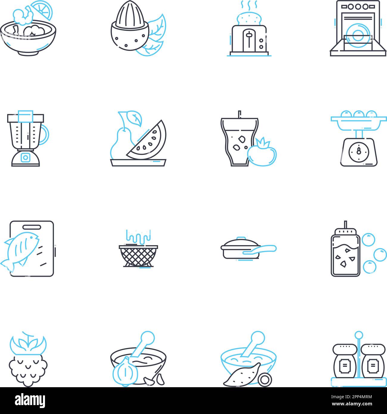 Hospitality Sector Linear Icons Set. Unterkunft, Bar, Catering, Concierge, Konferenz, Cuisine, D?cor Linienvektor und Konzeptzeichen. Essen Stock Vektor