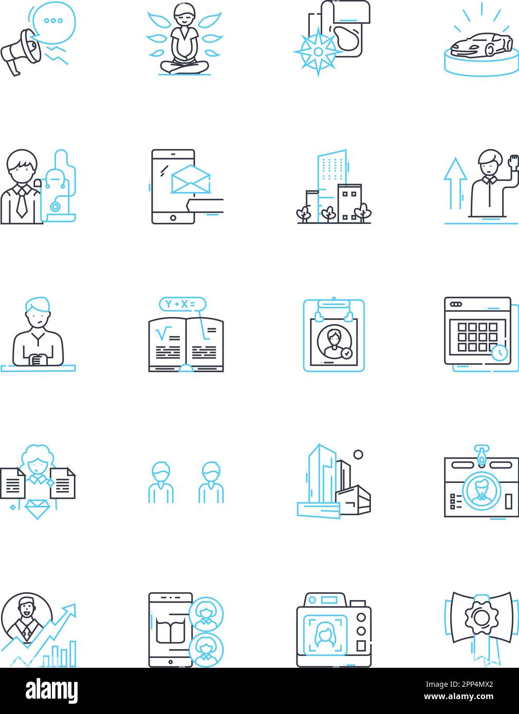 Lineare Symbolgruppe für Personalsuche. Personalbeschaffung, Beschäftigung, Personal, Talent, Kandidaten, HeadHunting, Job Line Vector und Concept Signs. Einstellung Stock Vektor