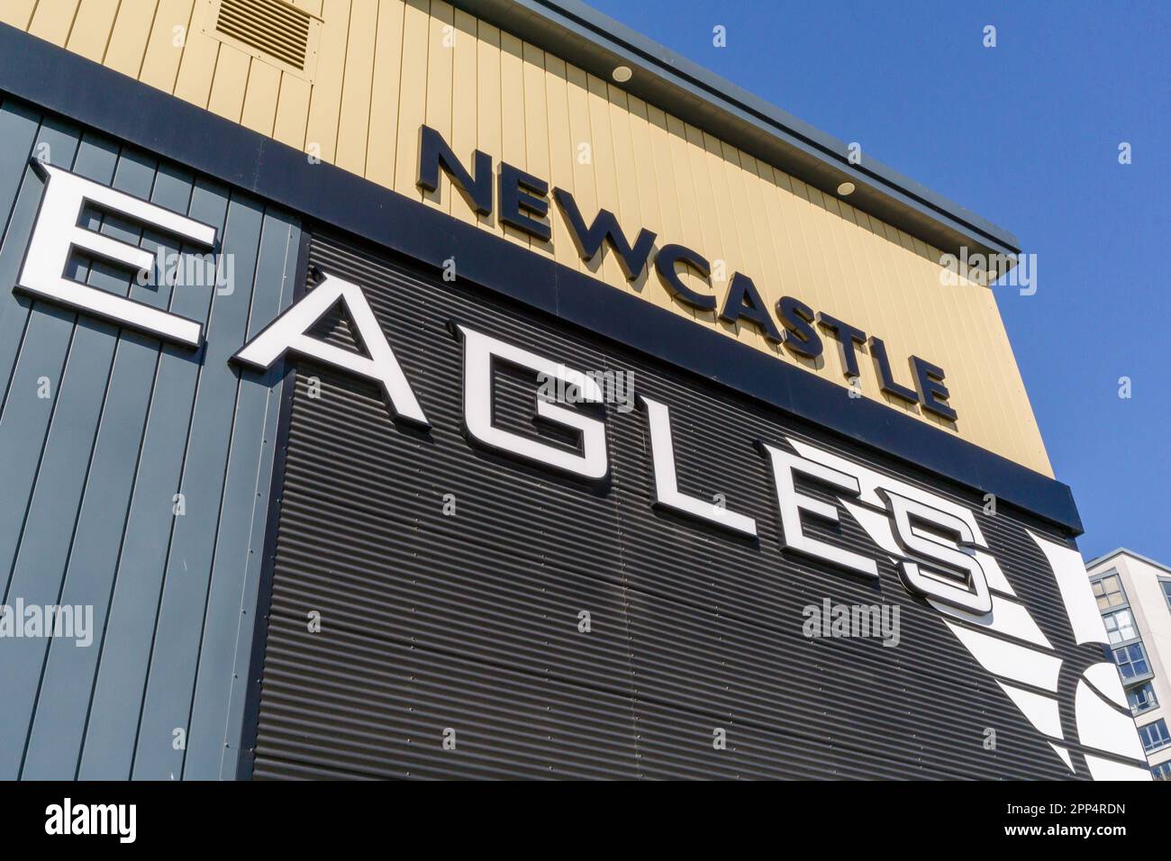 Basketballarena Newcastle Eagles, gesponsert von Vertu, in Elswick, Newcastle upon Tyne, Großbritannien. Stockfoto